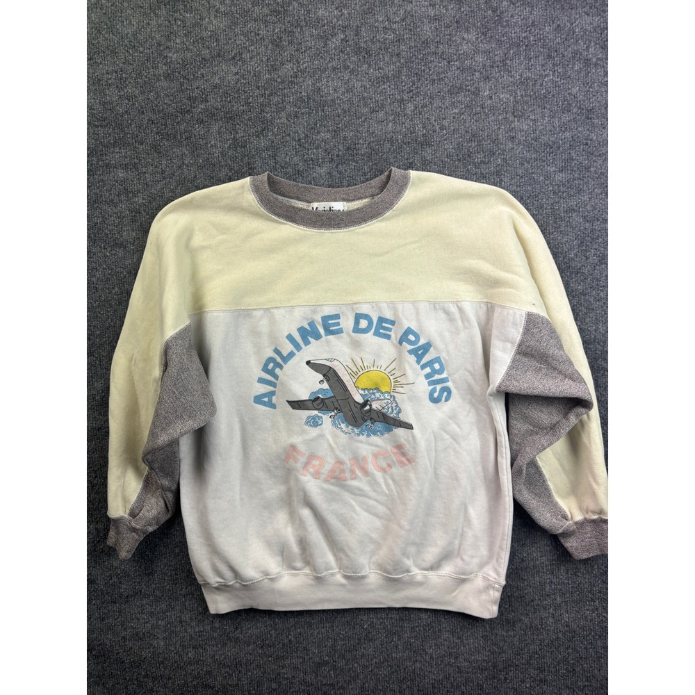 Variations Airline De Paris France Sweatshirt Womens Medium White Colorblock 80s